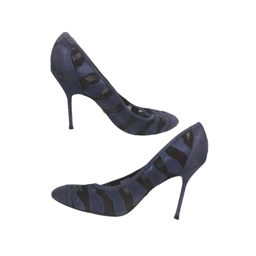 Blonde Ambition Shoes Size 39 Blue Suede Mesh Tiger Pattern Heels Pumps (USA 8)